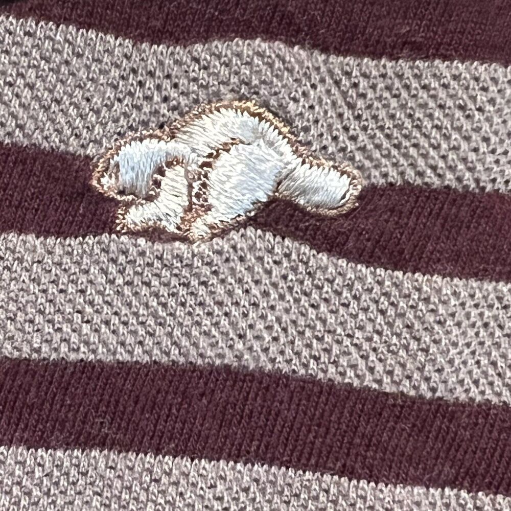 NEW Roots Pique Polo Shirt Slim Fit Burgundy Taupe Striped Beaver Logo Medium - Picture 8 of 12